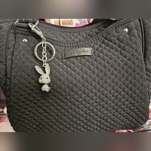 #649 Vera Bradley Black Quilted Tote +Bonus Bunny Sparkly Bag Charm